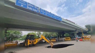 Large stretch of road collapses under IIT Flyover in South Delhi, traffic comes to a standstill