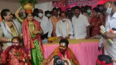 Telangana ministers lead 'No Mask' 'No Social Distancing' at Bonalu Festival