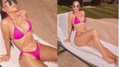 Kim Kardashian viral pics of sunbathing in pink bikini