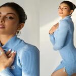 Jacqueline Fernandez shared pictures in a blue bodycon dress