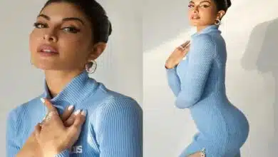 Jacqueline Fernandez shared pictures in a blue bodycon dress