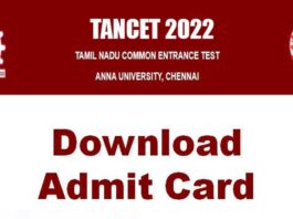 TANCET 2022 Admit Card Released; Direct Link