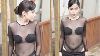black cutout dress by Urfi Javed