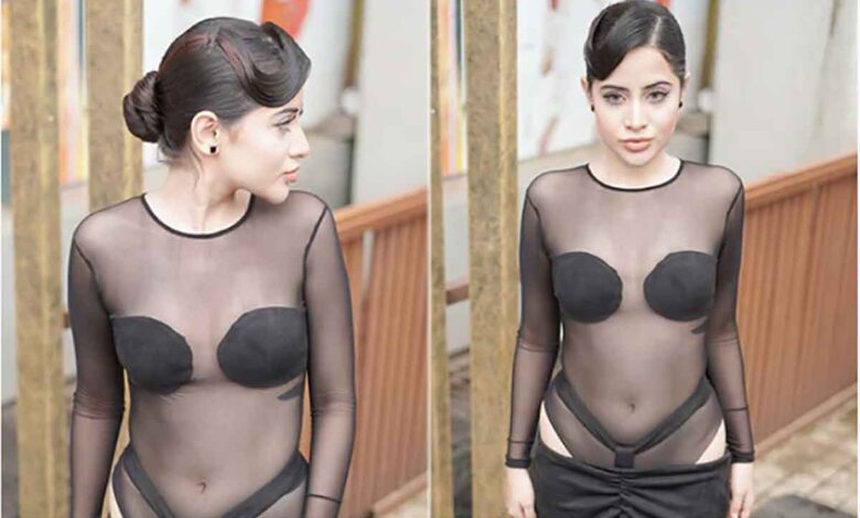black cutout dress by Urfi Javed
