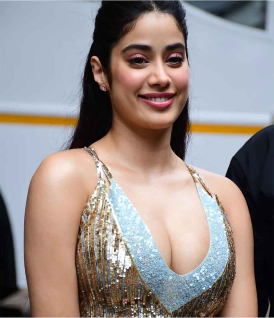 Janhvi Kapoor looks gorgeous in a plunging neck gown