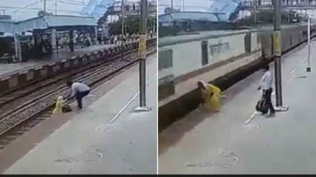 Alert Staff rescued woman crossing railway track