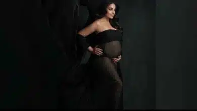 Bipasha Basu flaunts baby bump in a black dress