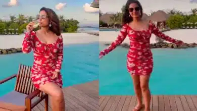 Hina Khan flaunts her figure in a red short dress