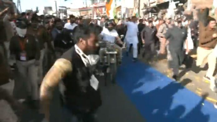 Rahul rides bike during Bharat Jodo Yatra in MP
