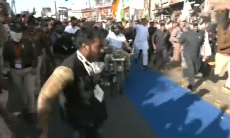 Rahul rides bike during Bharat Jodo Yatra in MP