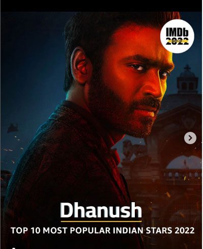 Dhanush tops IMDb's list of 10 most popular Indian stars