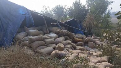 Truck loaded with rice overturned in Amethi