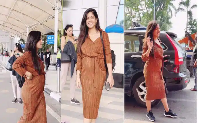 Ishita Dutta flaunts her baby bump at the airport