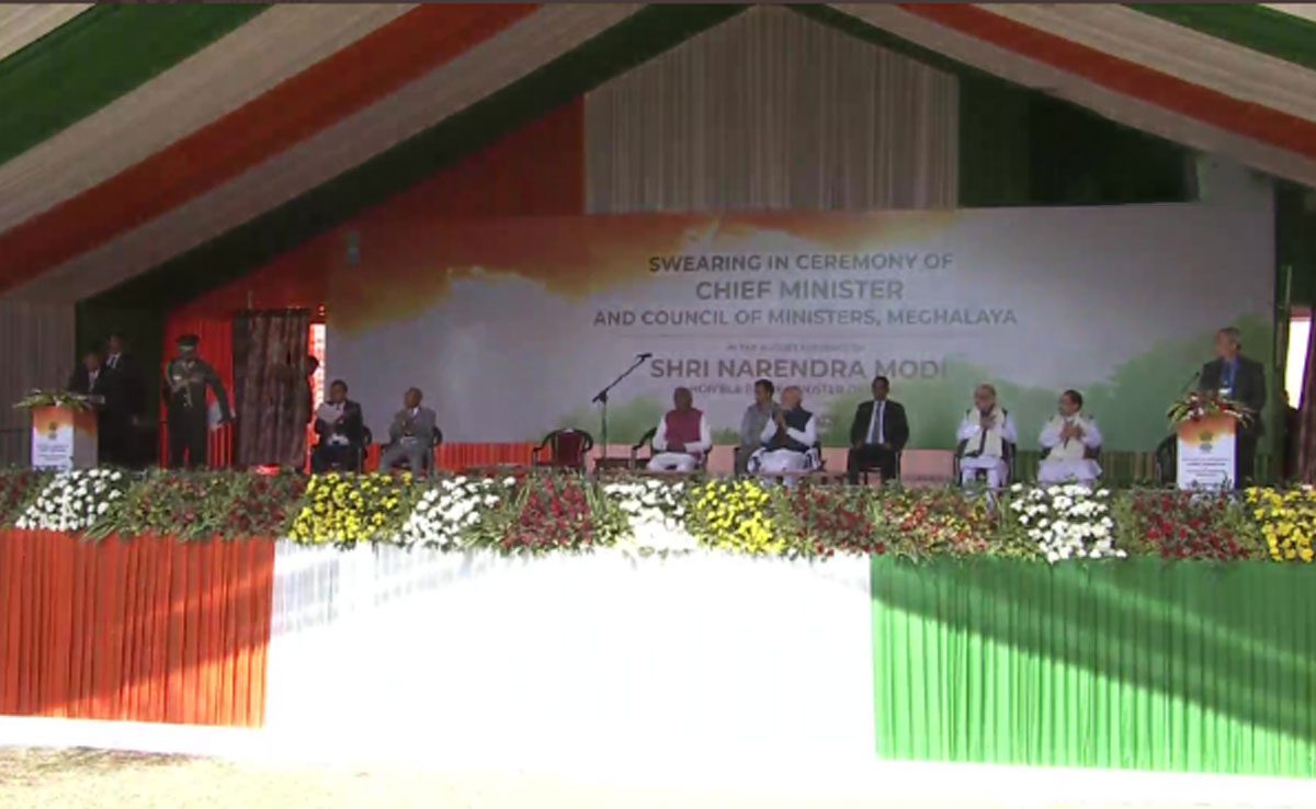 Leaders present during the swearing in ceremony of Meghalaya CM Conrad Sangma sworn in as Meghalaya CM