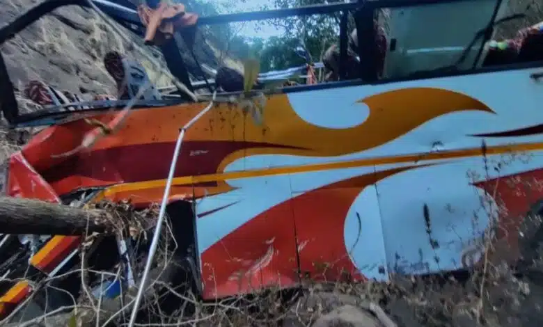 bus going from pune to mumbai fell into the ditch