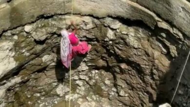 Villagers suffering from water crisis forced to descend into wells