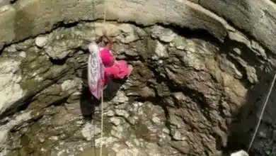 Villagers suffering from water crisis forced to descend into wells