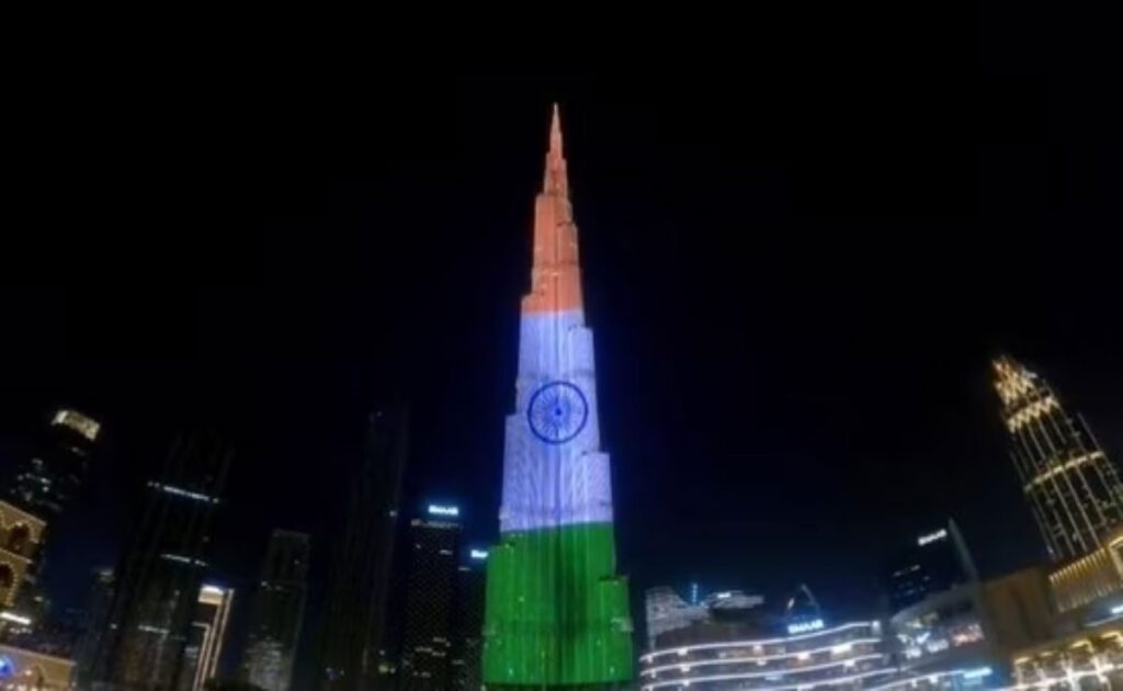 
Burj Khalifa lit up with the colors of the Indian flag on Independence Day