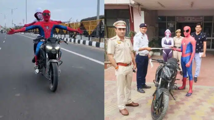 Delhi Police caught 'Spiderman' while doing bike stunt