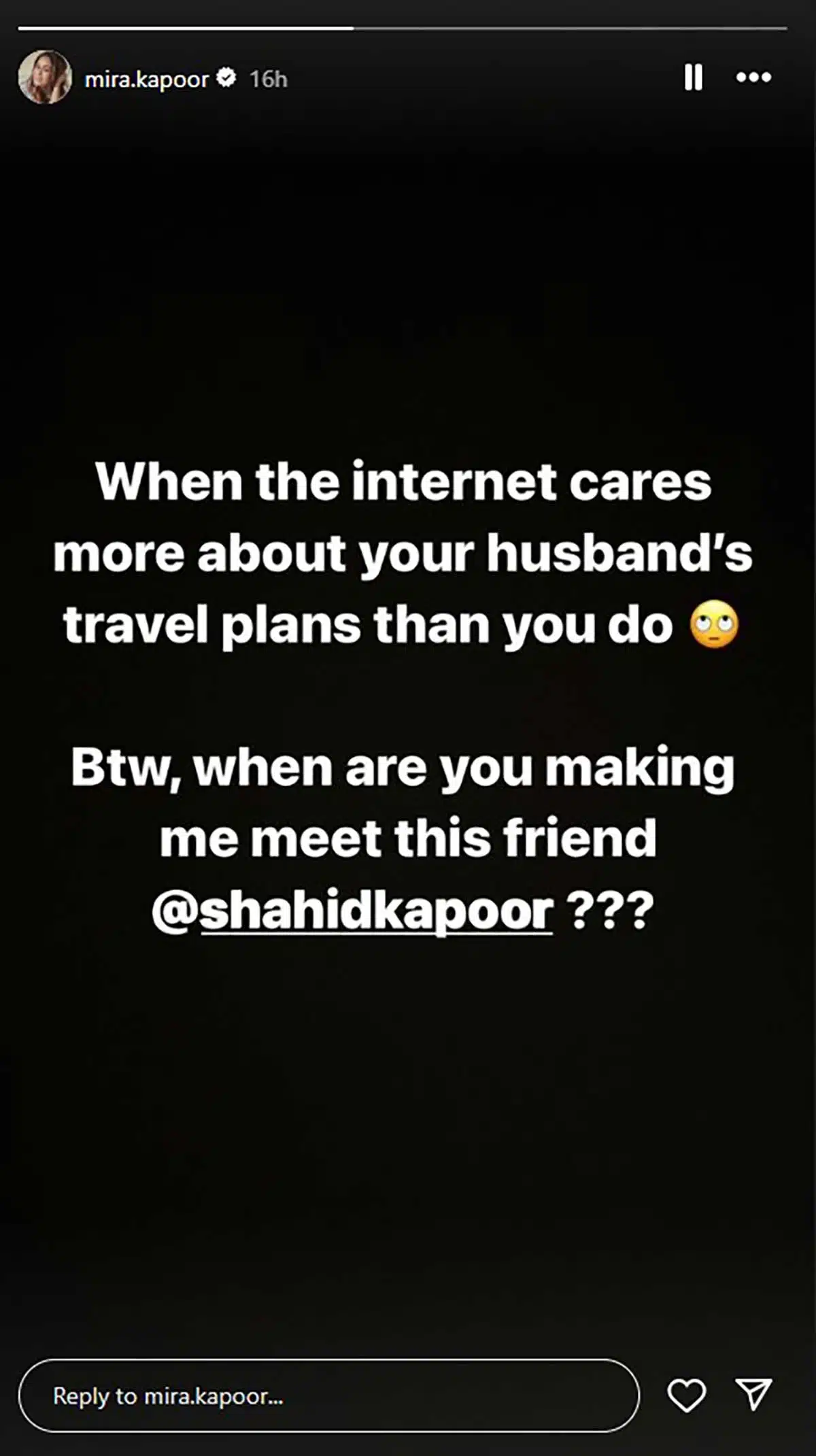 Mira Kapoor reacts to Shahid's leaked itinerary