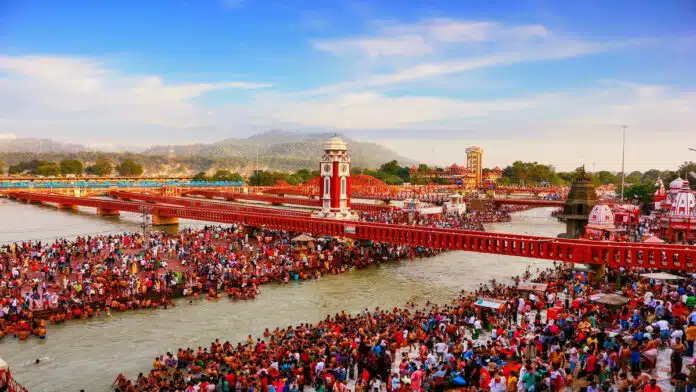 Devotees come to Haridwar to celebrate Ganga Saptami at Har Ki Pauri