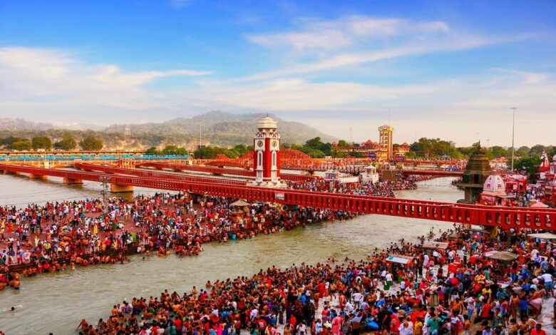 Devotees come to Haridwar to celebrate Ganga Saptami at Har Ki Pauri
