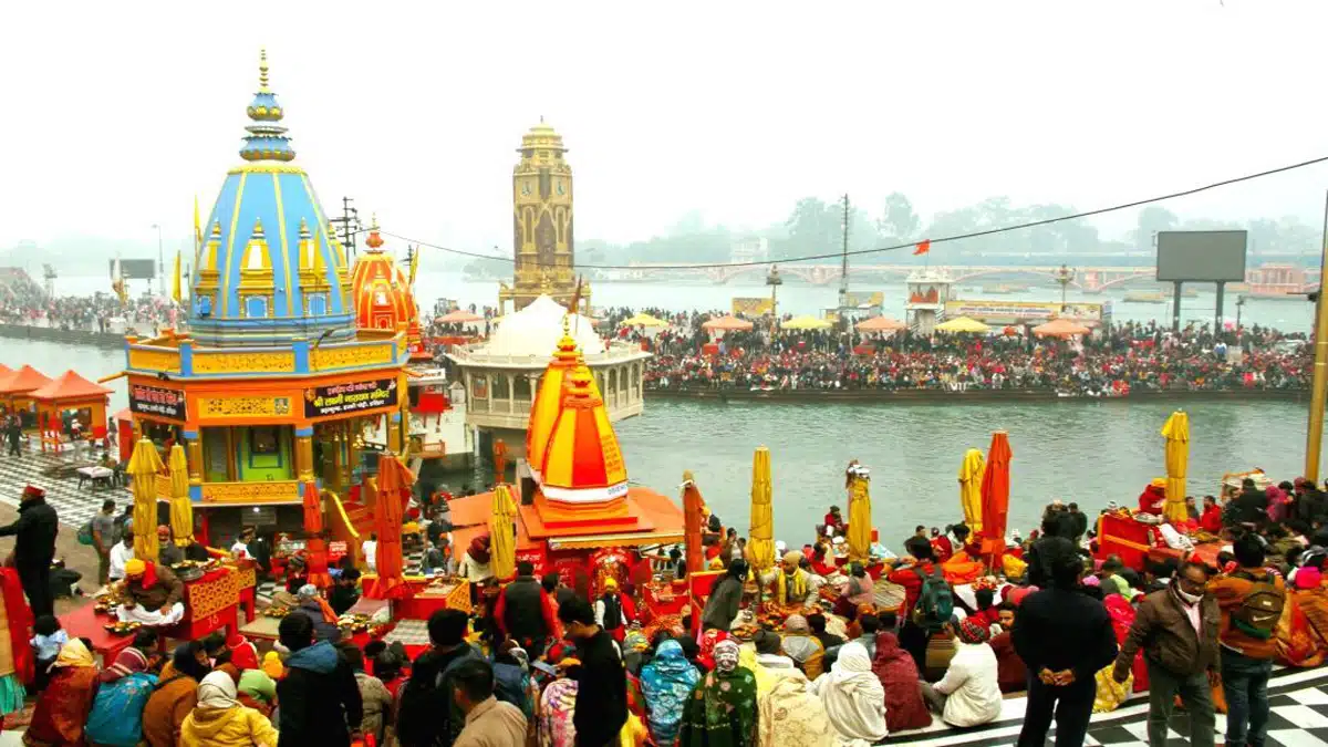 Devotees come to Haridwar to celebrate Ganga Saptami at Har Ki Pauri