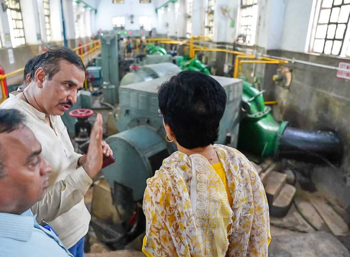 Delhi's Water Minister Atishi inspected the flood-damaged Chandrawal water treatment plant
