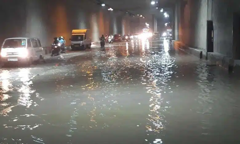 Waterlogging in Okhla underpass due to rain in Delhi