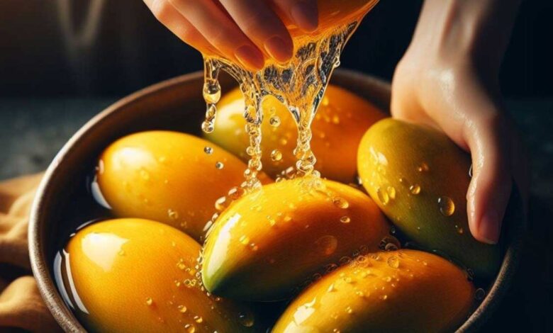 Why are mangoes soaked in water before eating