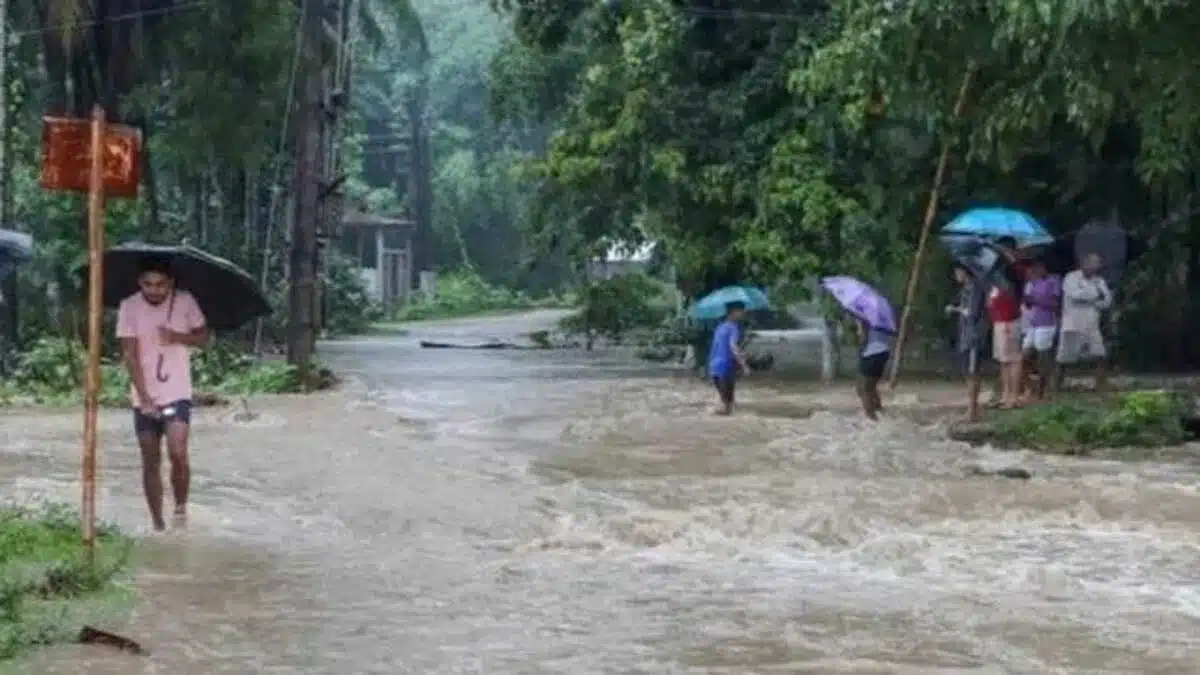 water level of the Brahmaputra river increased due to rain in Assam