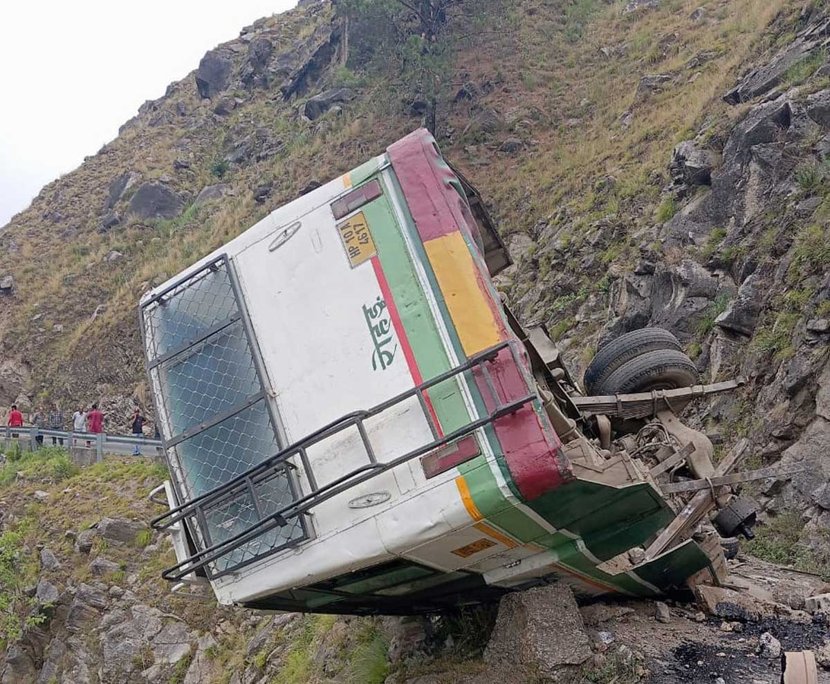 Bus falls into a ditch in Jubbal, Himachal Pradesh