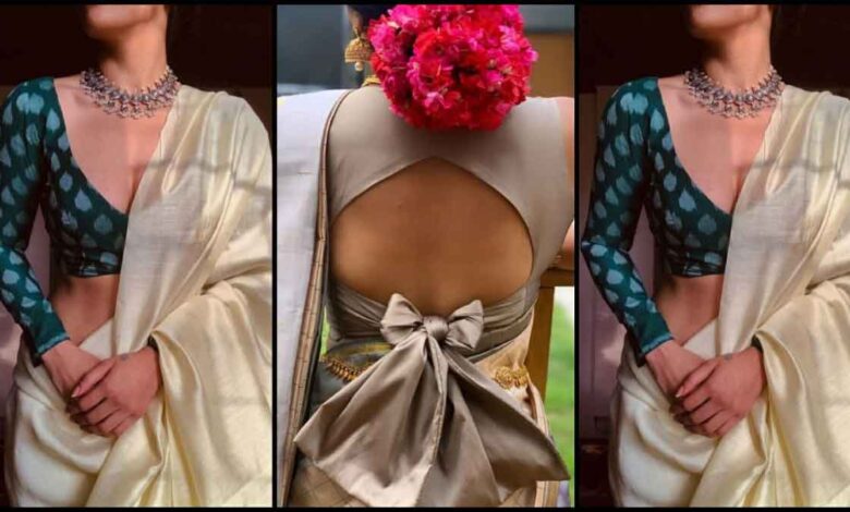 Deep Neckline Blouse You can also style deep V neckline blouse like Bollywood actresses, you will look stylish