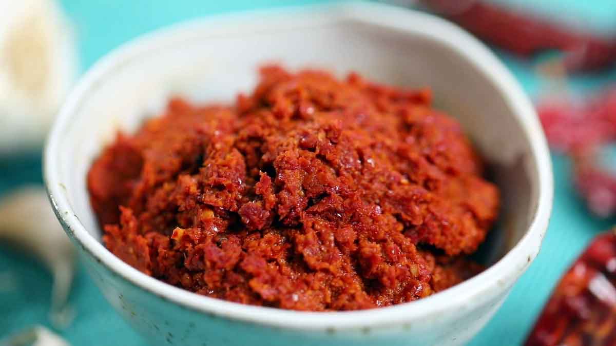 Red Chilli Thecha Thecha made from red chilli and garlic is an alternative to chutney, enhances the taste of food