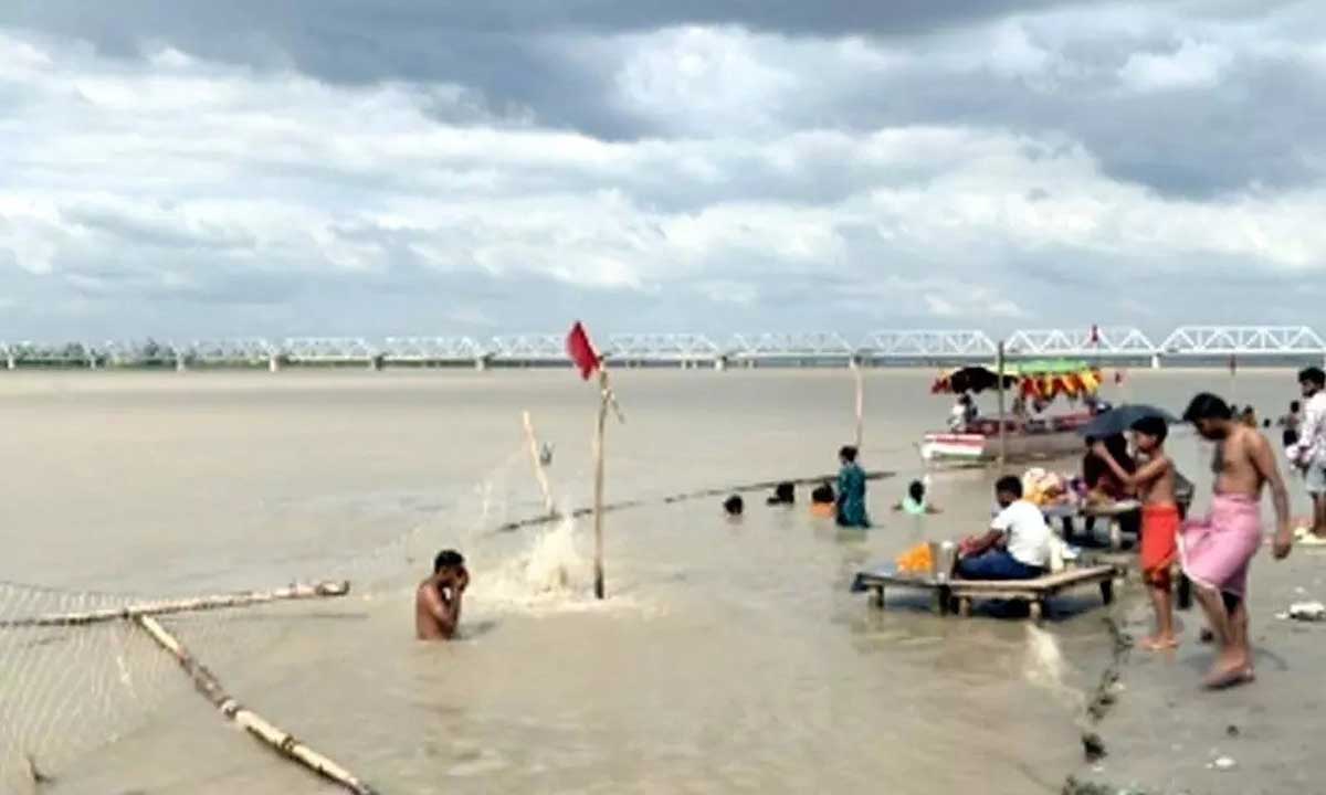 The water level of the Saryu river rose amid heavy rains in Ayodhya