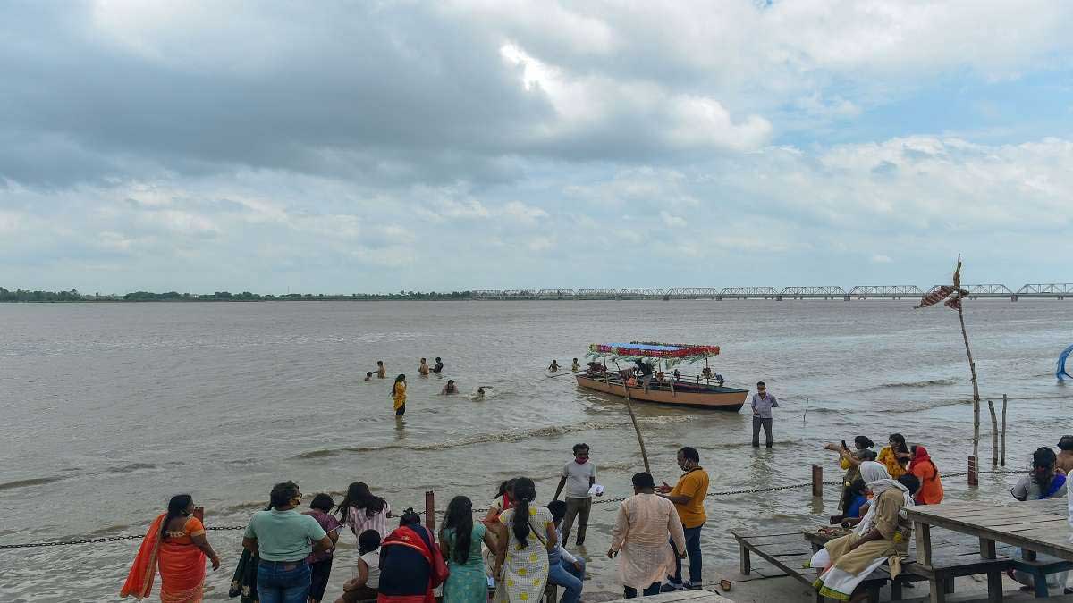 The water level of the Saryu river rose amid heavy rains in Ayodhya