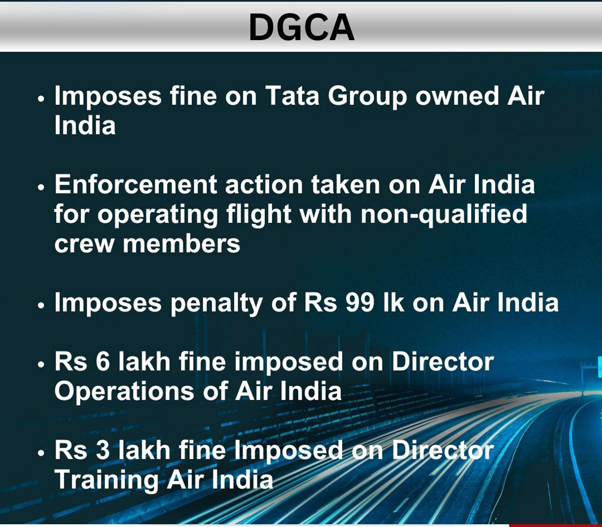 DGCA imposed a fine of lakhs on Air India for flying with non-qualified crew members