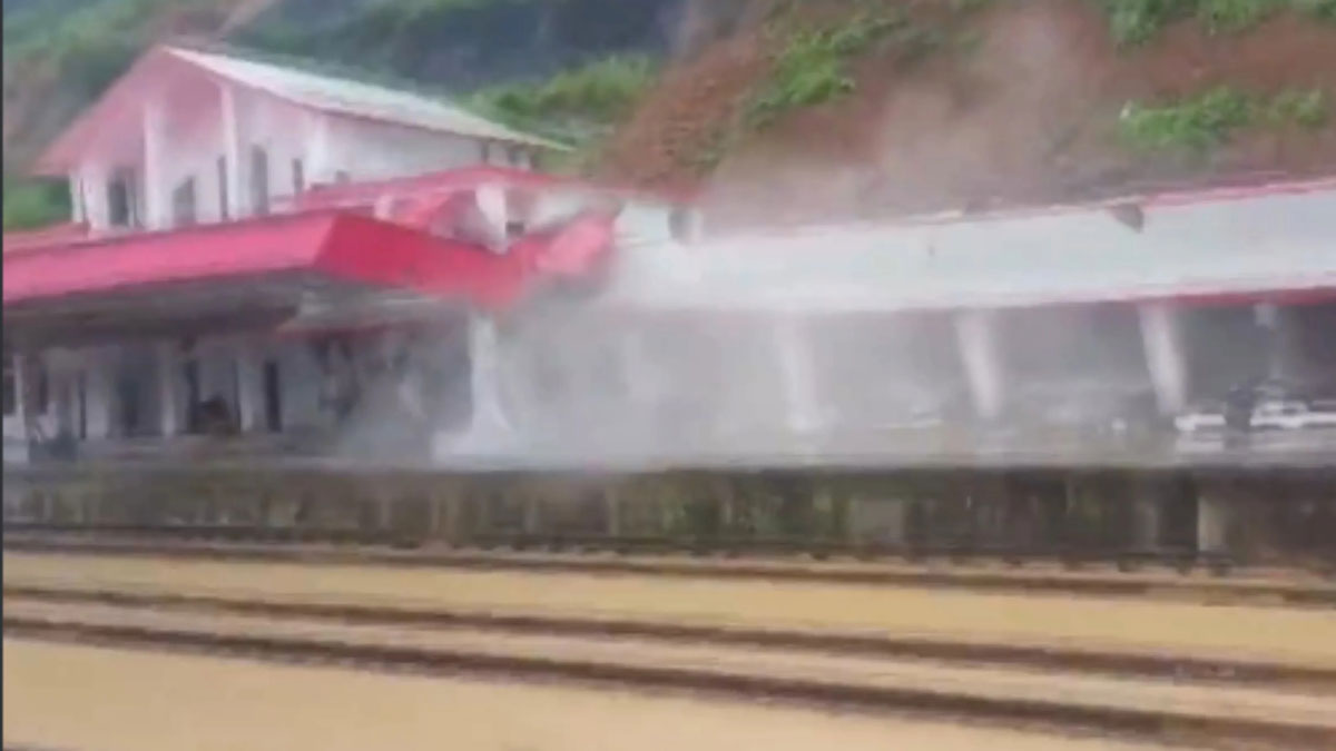 Kawnpui railway station damaged due to landslide in Mizoram