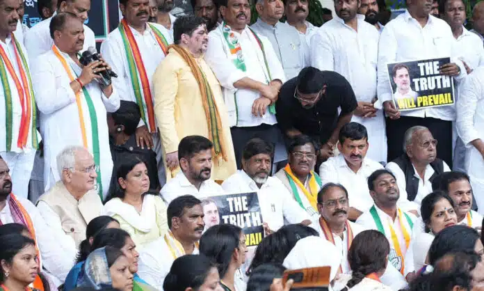 Telangana Congress protests against SEBI chief