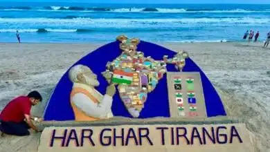 sand artist Sudarshan Patnaik gave the message of 'Har Ghar Tiranga' made of PM Modi's sand sculpture