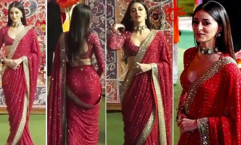 Ananya Pandey spread magic in designer saree and bright lipstick!