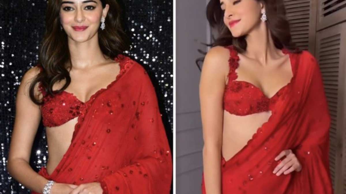 Ananya Pandey spread magic in designer saree and bright lipstick 3