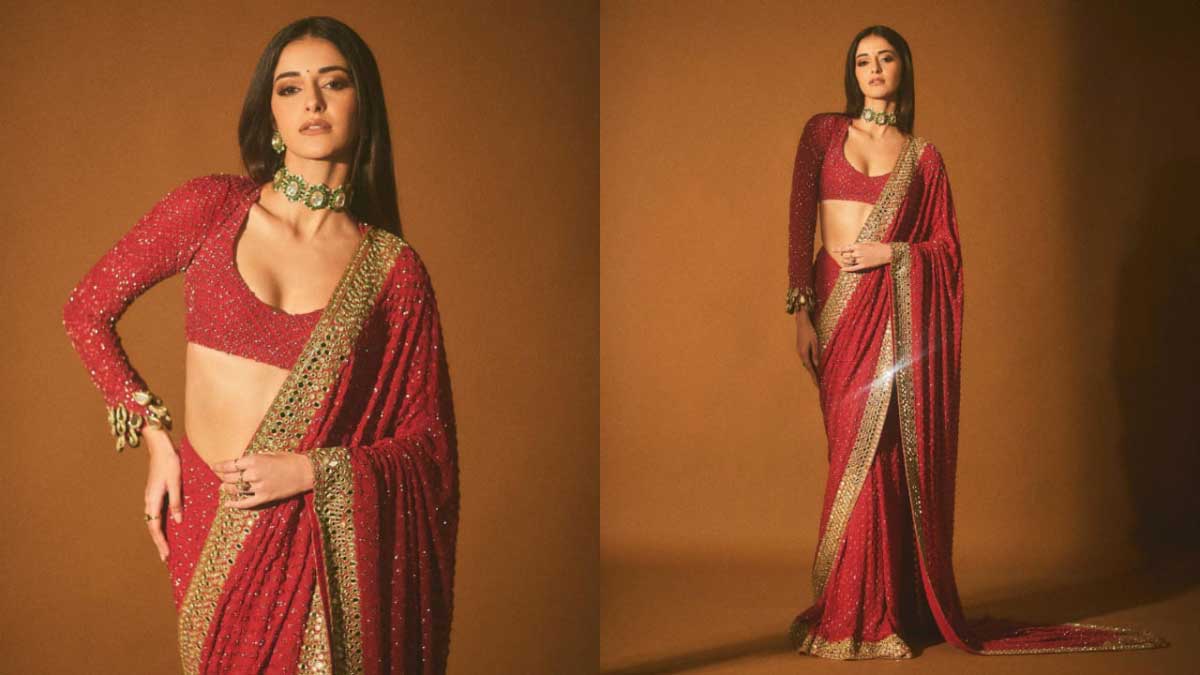 Ananya Pandey spread magic in designer saree and bright lipstick!