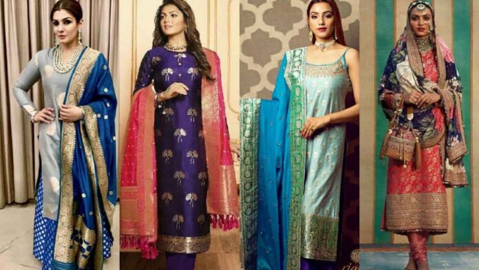 Be it a function or a party, you will look royal in these Banarasi Silk Suits, you can get them cheap