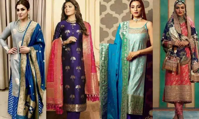 Be it a function or a party, you will look royal in these Banarasi Silk Suits, you can get them cheap