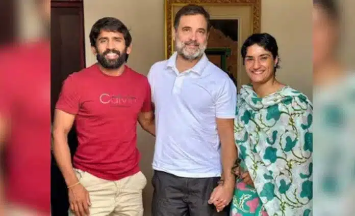 Before Haryana assembly elections Vinesh Phogat and Bajrang Punia joined Congress