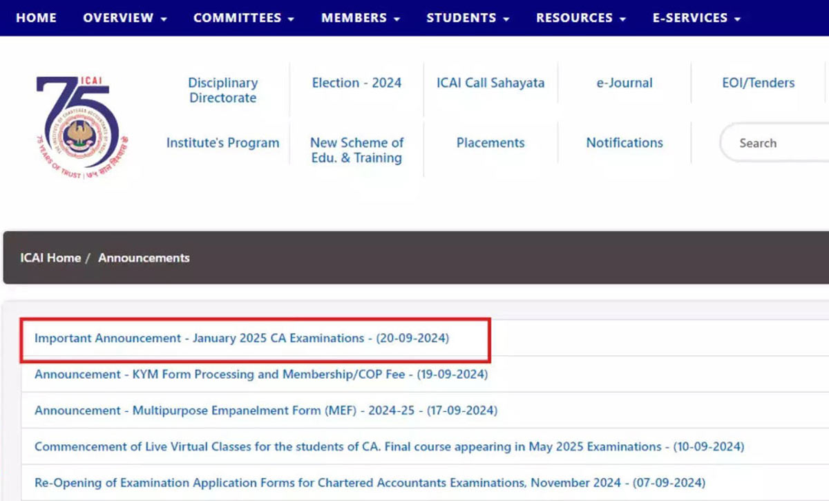 CA exam January 2025 datesheet released, see full schedule