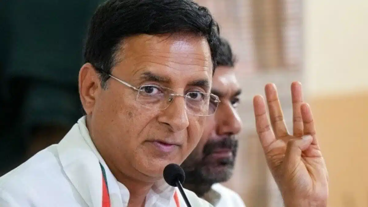 Congress MP Randeep Surjewala addresses a rally in Haryana