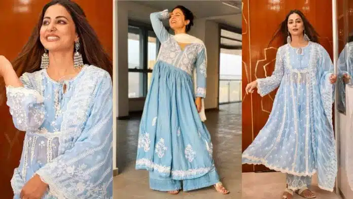 Hina Khan Radiates Grace in a Sky Blue Chikankari Suit