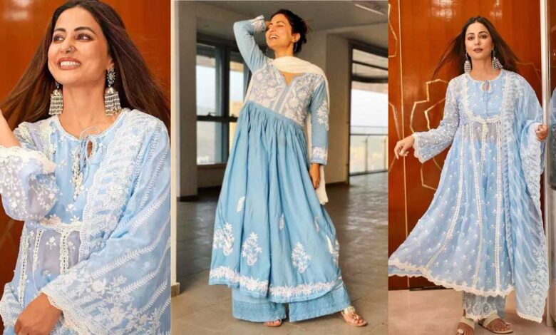 Hina Khan Radiates Grace in a Sky Blue Chikankari Suit
